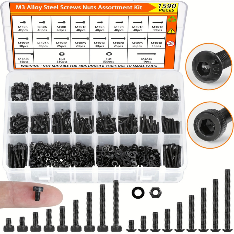 1590PCS M3 나사 모음 키트 - 12.9/10. - Nuts Mix 리뷰 및 가격